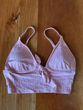 Aerie Light Pink Ribbed Tie-Front Bralette